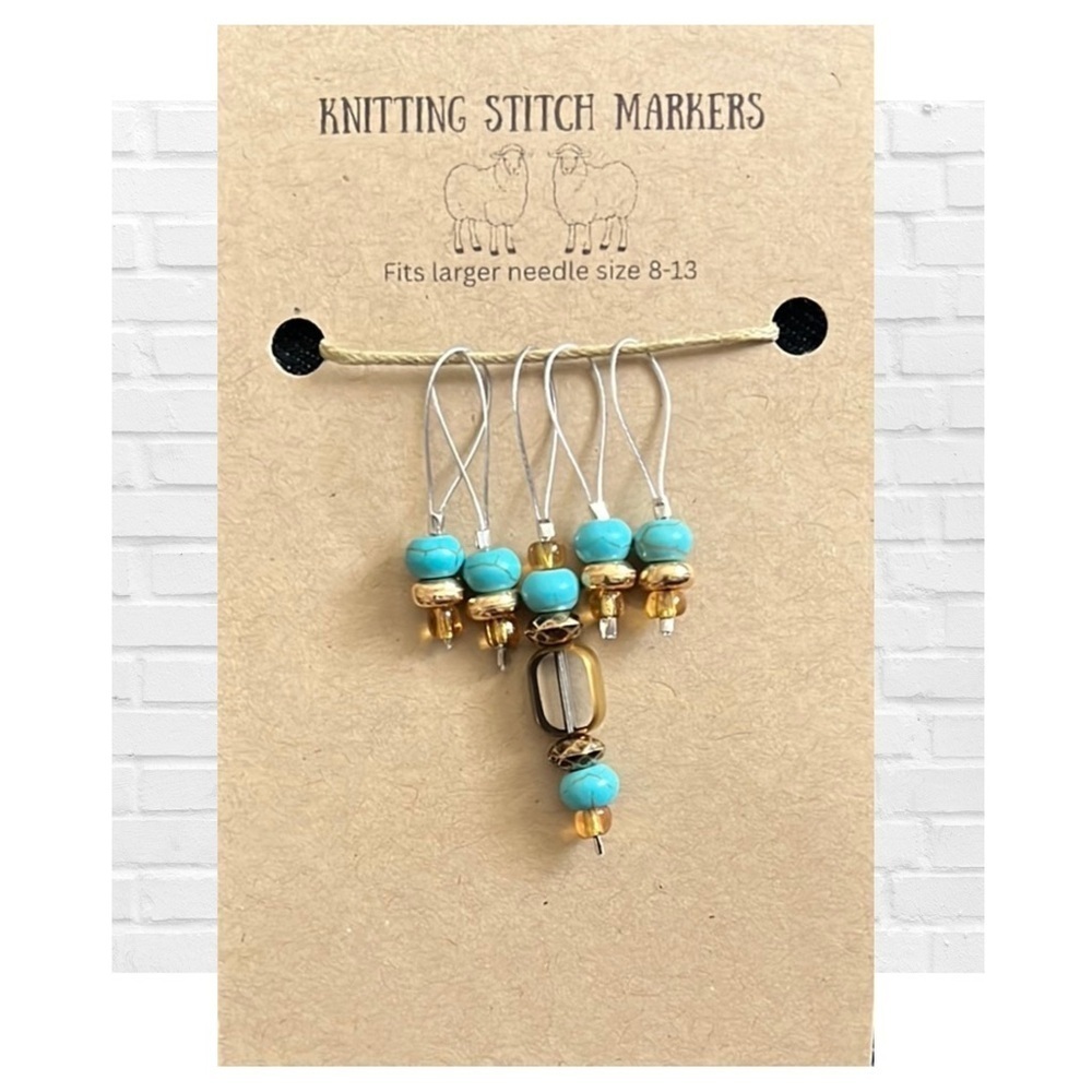 Knitting Stitch Markers Turquoise and Gold for Large Knitting Needles Handmade
